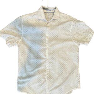 Denim & Flower short sleeve button down- white with black dots - Size M
